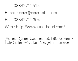 Ciner Hotel iletiim bilgileri